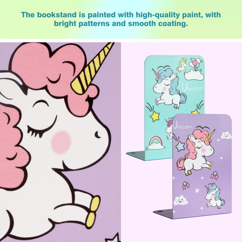 Zyners 8 Pieces Bookends, Metal Bookends for Shelves, Non-Skid Heavy Duty, Unicorn Cute Book Ends for Kids, Girls, Children(5.3 x 4 x 7.5 inches) - Image 4